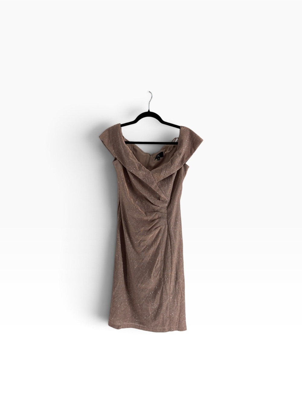 New C by Sxcape Off-Shoulder Ruched Sheath Dress in Taupe size 10 - Picture 2 of 5